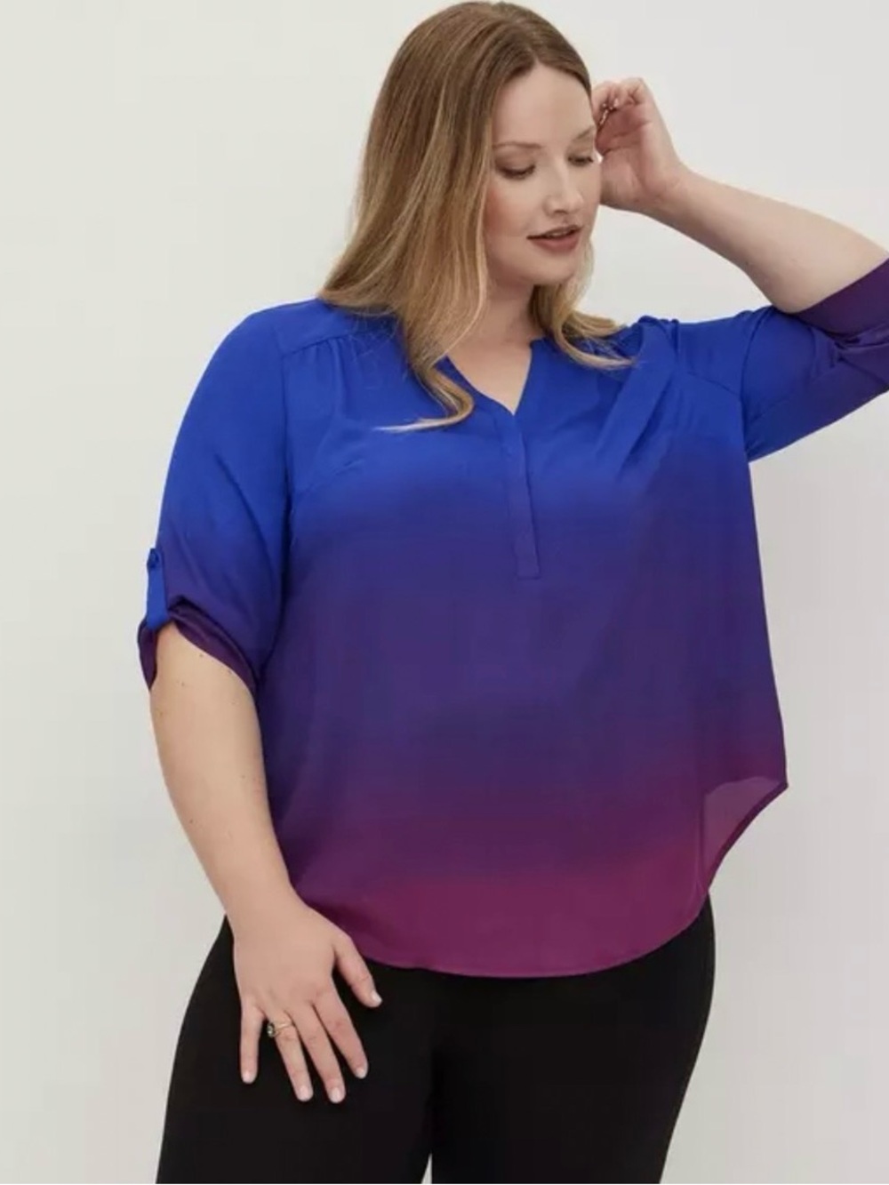 Torrid purple blue ombre roll tab sleeve Harper top